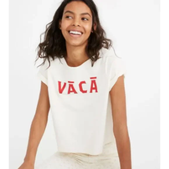 Madewell Cream Lipstick Red Vaca Graphic Setlist Boxy Tee Size Medium - Picture 7 of 7